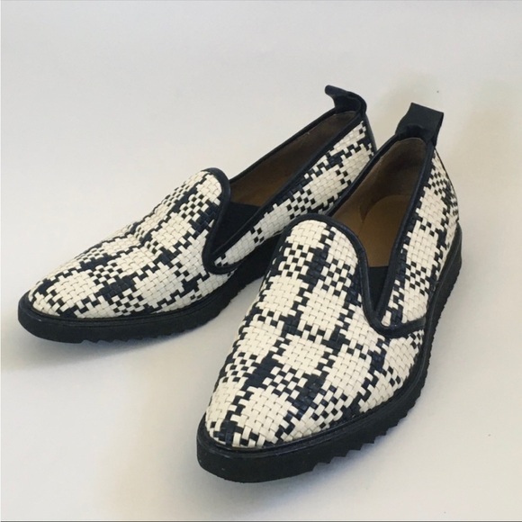 Everlane Woven Checkered houndstooth Black White Flat Platform Street Shoes - Picture 9 of 15